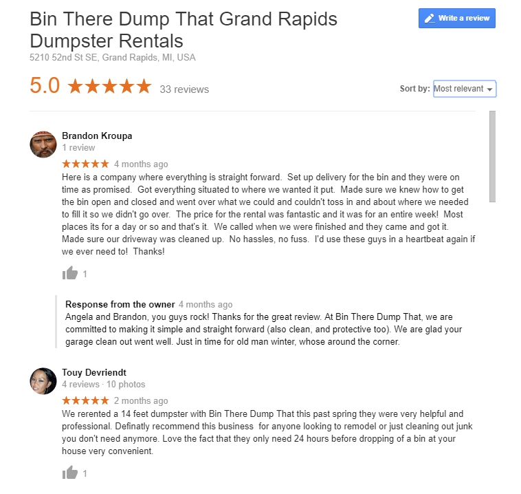 Grand Rapids Dumpster Rental Reviews