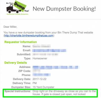 Charlotte Dumpster Online Order